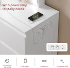 WOLTU MB6124ws Toaletka z oświetleniem i wieloma gniazdkami, toaletka z dużym lustrem LED i 7 szufladami, biurko do makijażu, 110 x 39,5 x 140,5 cm, biała nowoczesna komoda do sypialni
