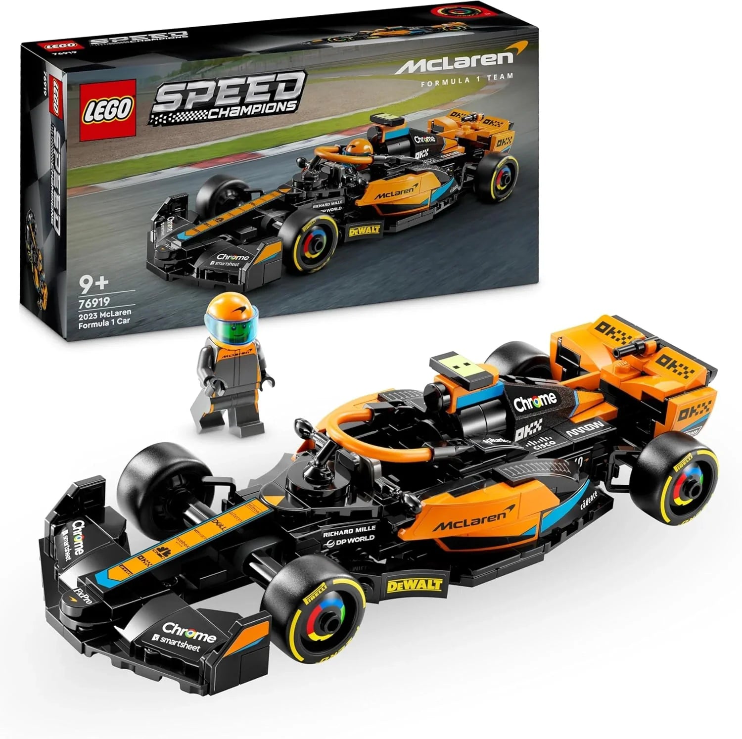 LEGO Speed Champions 2023 McLaren Formel 1-bil leksaksbil, byggbar modellbyggsats för barn, presentidé att leka med och visa upp för pojkar och flickor från 9 år som gillar självständig lek 76919