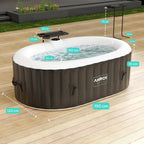 Arebos Nadmuchiwane spa z oświetleniem LED | Nadmuchiwane | Wnętrze i na zewnątrz | 190x120 cm Owal | 2 osoby | 90 dysz masujących | z ogrzewaniem | 550 litrów | Okładka w zestawie | Bąbelkowe Spa