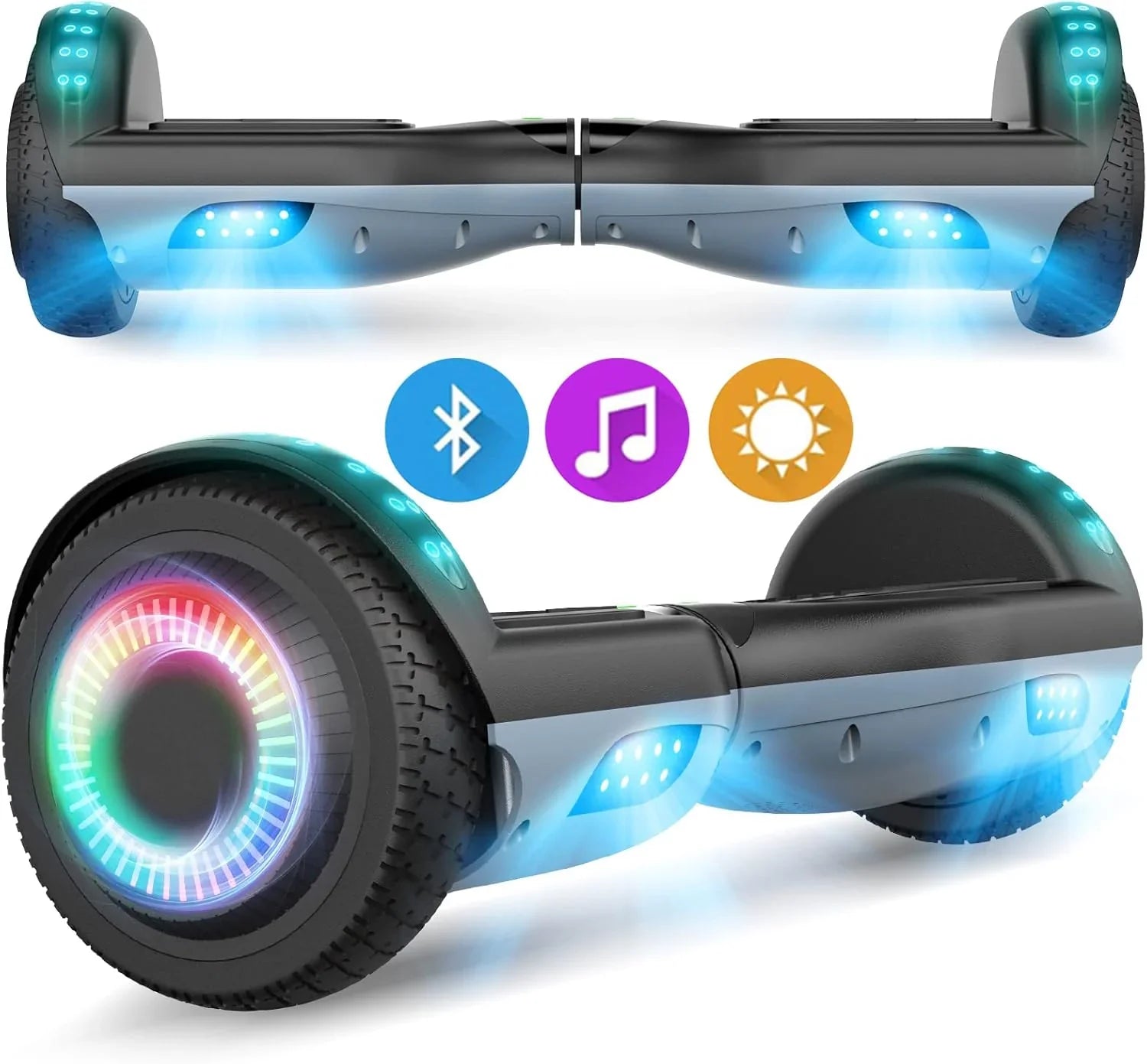 SISIGAD Hoverboard 6,5 Overboard, Hover Scooter Board All-Terrain, Bluetooth och LED Självbalanserande Elscooter för Barn och Vuxna HY-A12 Grå/Svart